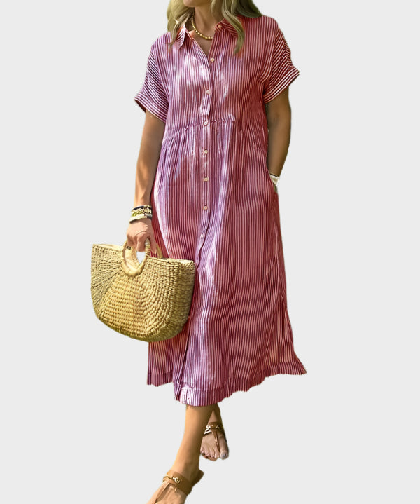 Ριγέ Πουκάμισο Φόρεμα με Πτερύγια, Κουμπιά και Λειτουργικές Τσέπες