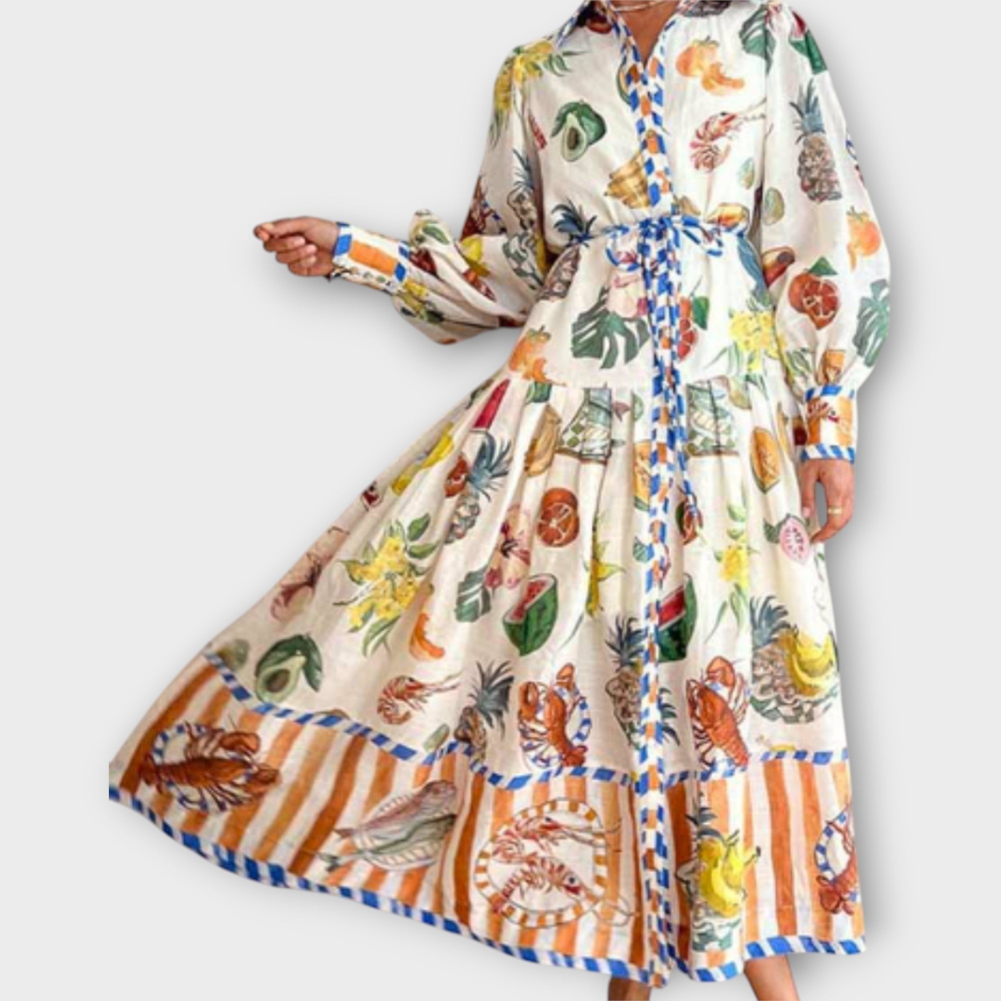 Maxi Φόρεμα Με Ζώνη & Φουσκωτά Μανίκια