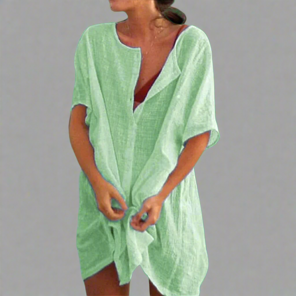 Οργανικό καλοκαιρινό φόρεμα από βαμβάκι και λινό για άνετες καλοκαιρινές στιγμές