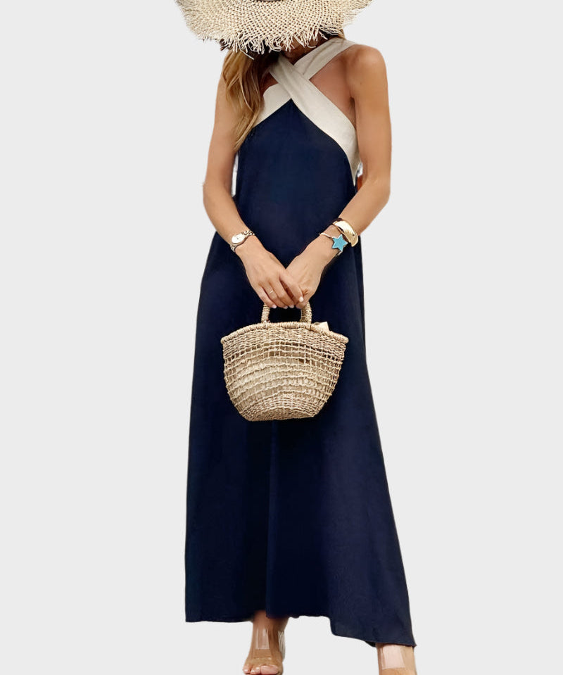 Κομψό Φόρεμα με Ανοιχτή Πλάτη και Μοντέρνο Σταυρωτό Λαιμό