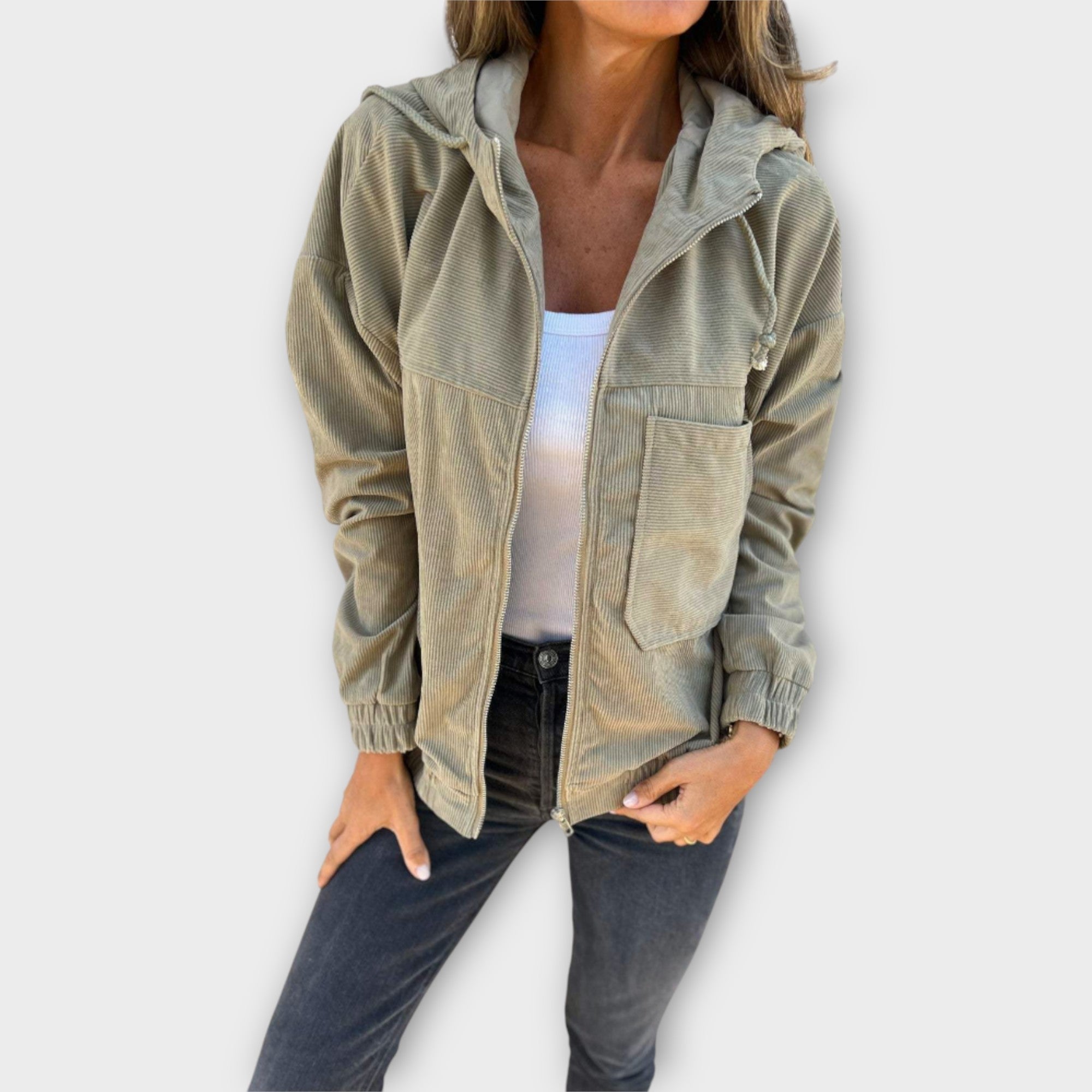 Ζακέτα με Φερμουάρ και Κουκούλα