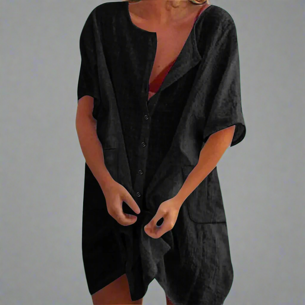 Οργανικό καλοκαιρινό φόρεμα από βαμβάκι και λινό για άνετες καλοκαιρινές στιγμές