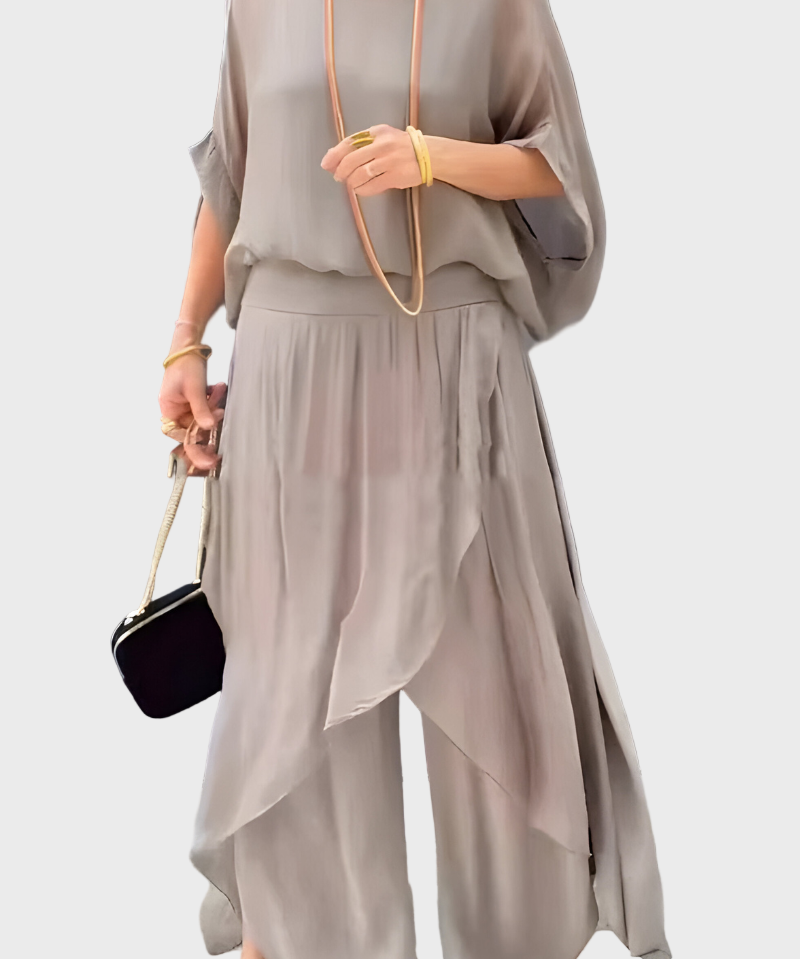 Τοπ Φαρδύ και Παντελόνι με Σκίσιμο – Σετ Δύο Τεμαχίων από Σιφόν