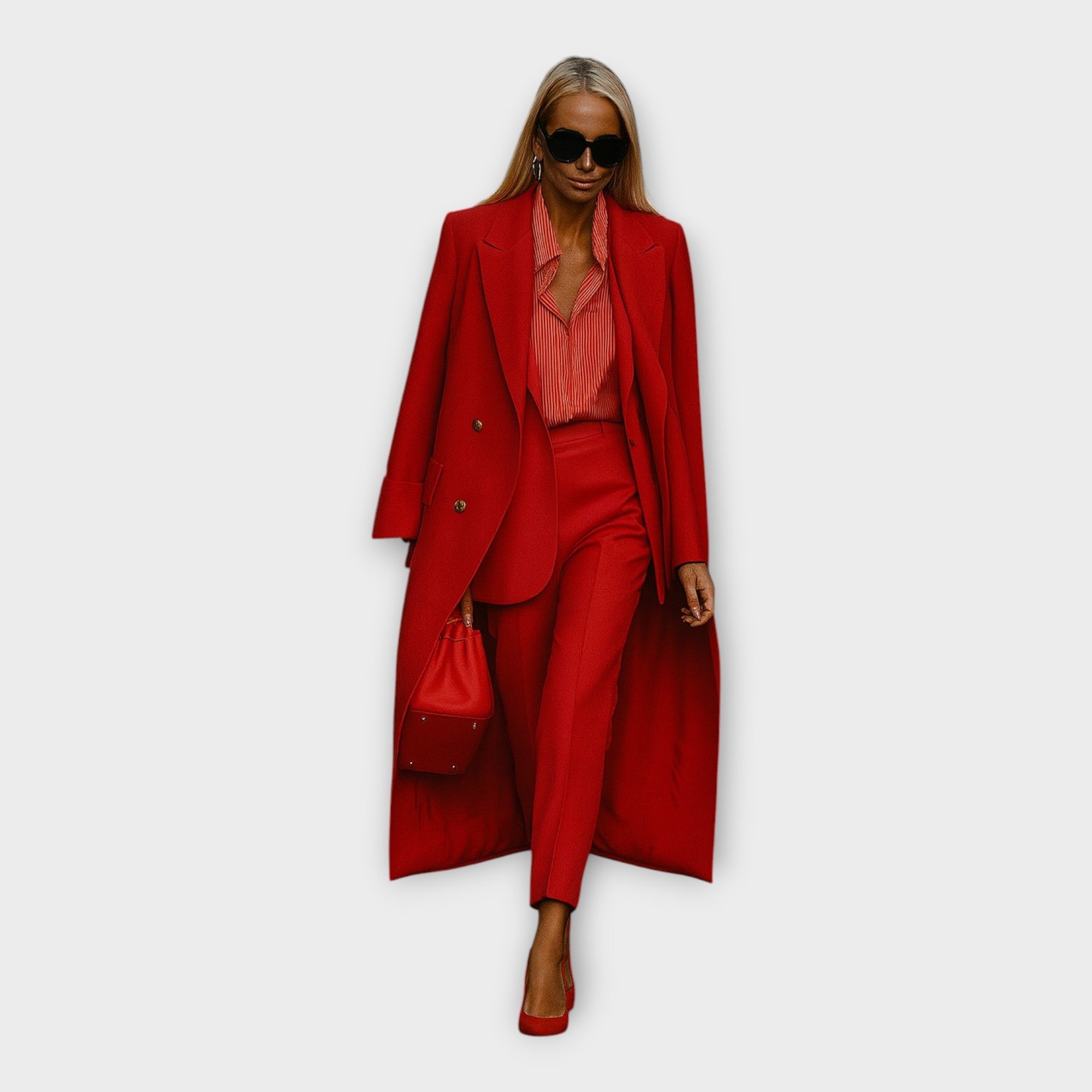 Κομψό σετ με παντελόνι και παλτό σε minimal γραμμή