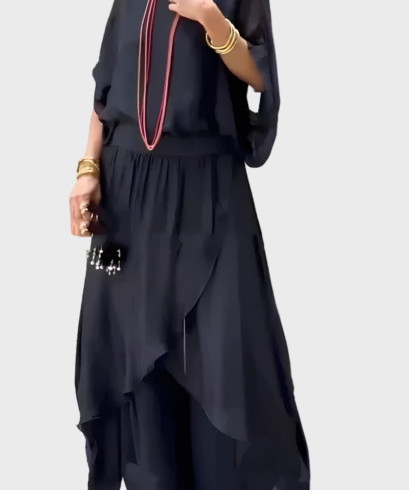 Τοπ Φαρδύ και Παντελόνι με Σκίσιμο – Σετ Δύο Τεμαχίων από Σιφόν