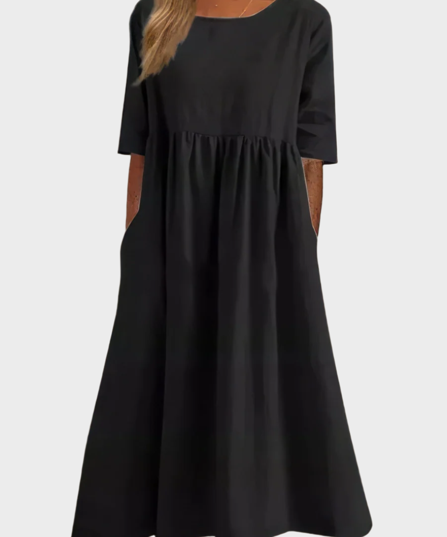 Λινό Φόρεμα με Κοντό Μανίκι και Αέρινη Γραμμή