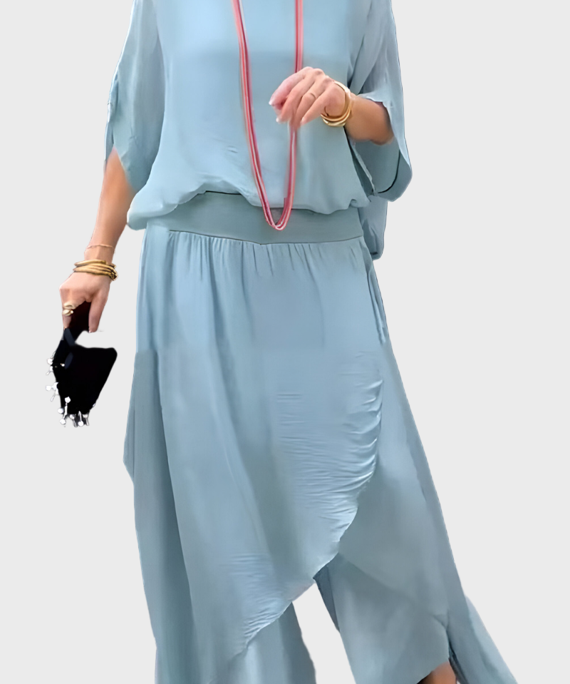 Τοπ Φαρδύ και Παντελόνι με Σκίσιμο – Σετ Δύο Τεμαχίων από Σιφόν