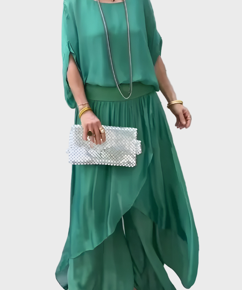 Τοπ Φαρδύ και Παντελόνι με Σκίσιμο – Σετ Δύο Τεμαχίων από Σιφόν