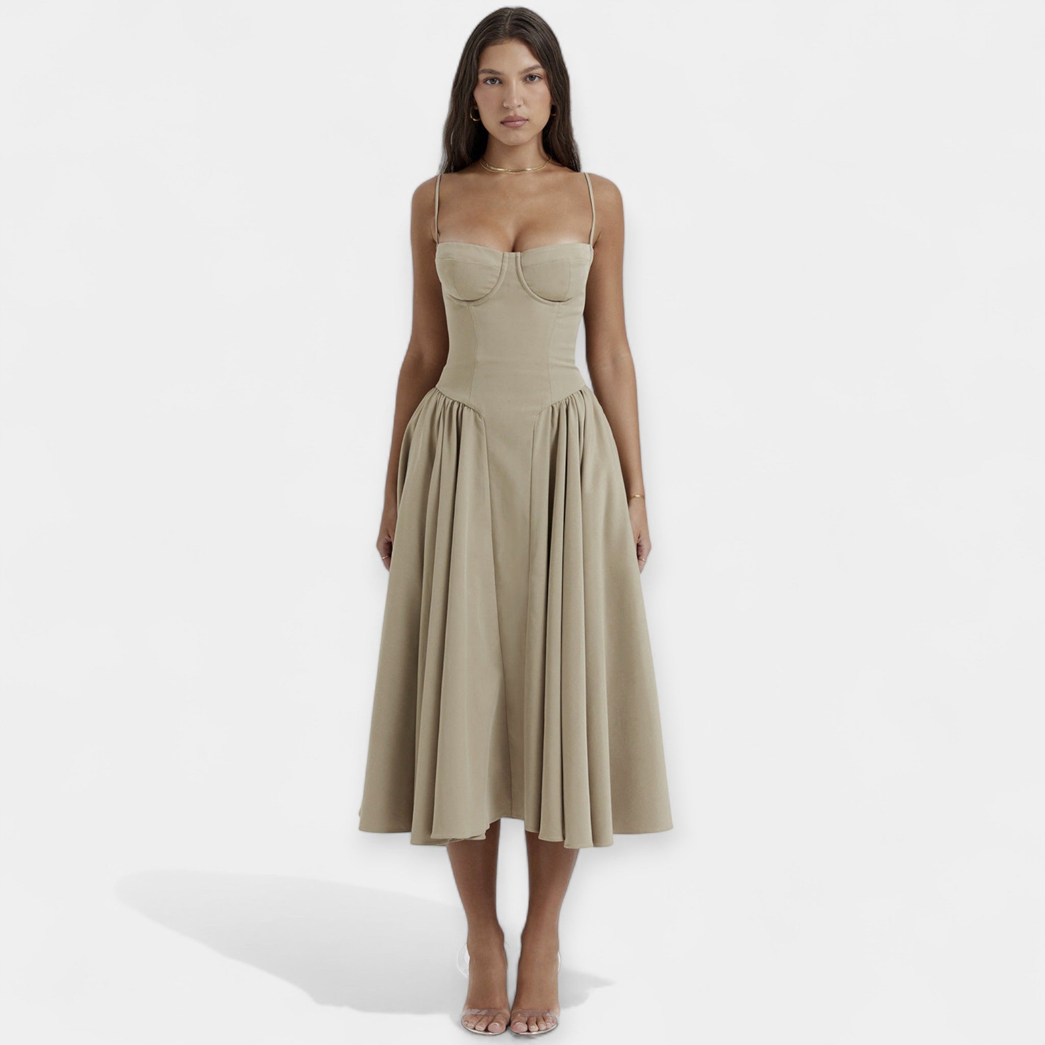 Ρετρό Μίντι Φόρεμα με Λεπτές Τιράντες