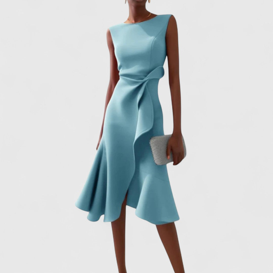 Ευτέρπη - Ασύμμετρο μίντι φόρεμα με ντραπέ λεπτομέρειες