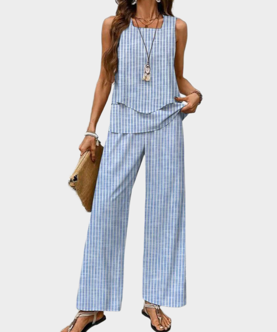 Καλοκαιρινό Σετ με Αμάνικη Μπλούζα και Παντελόνα με Σχέδια