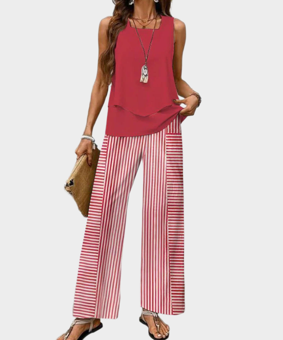 Καλοκαιρινό Σετ με Αμάνικη Μπλούζα και Παντελόνα με Σχέδια