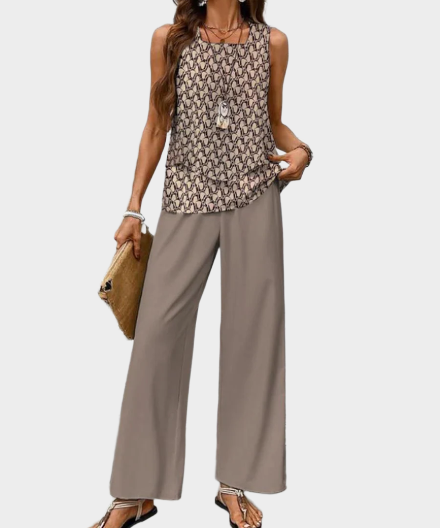 Καλοκαιρινό Σετ με Αμάνικη Μπλούζα και Παντελόνα με Σχέδια