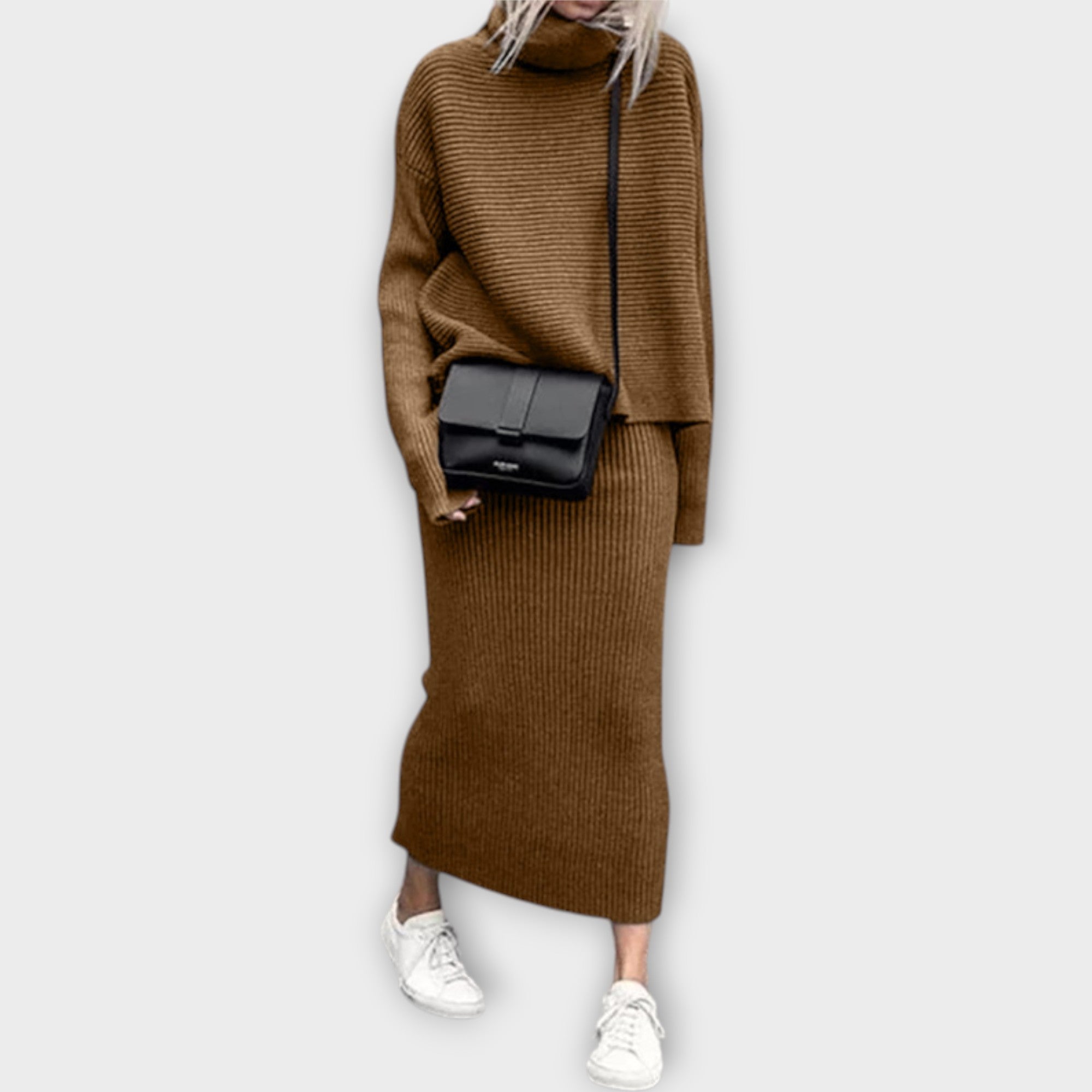 Πλεκτό Σετ με Ζιβάγκο και Φούστα