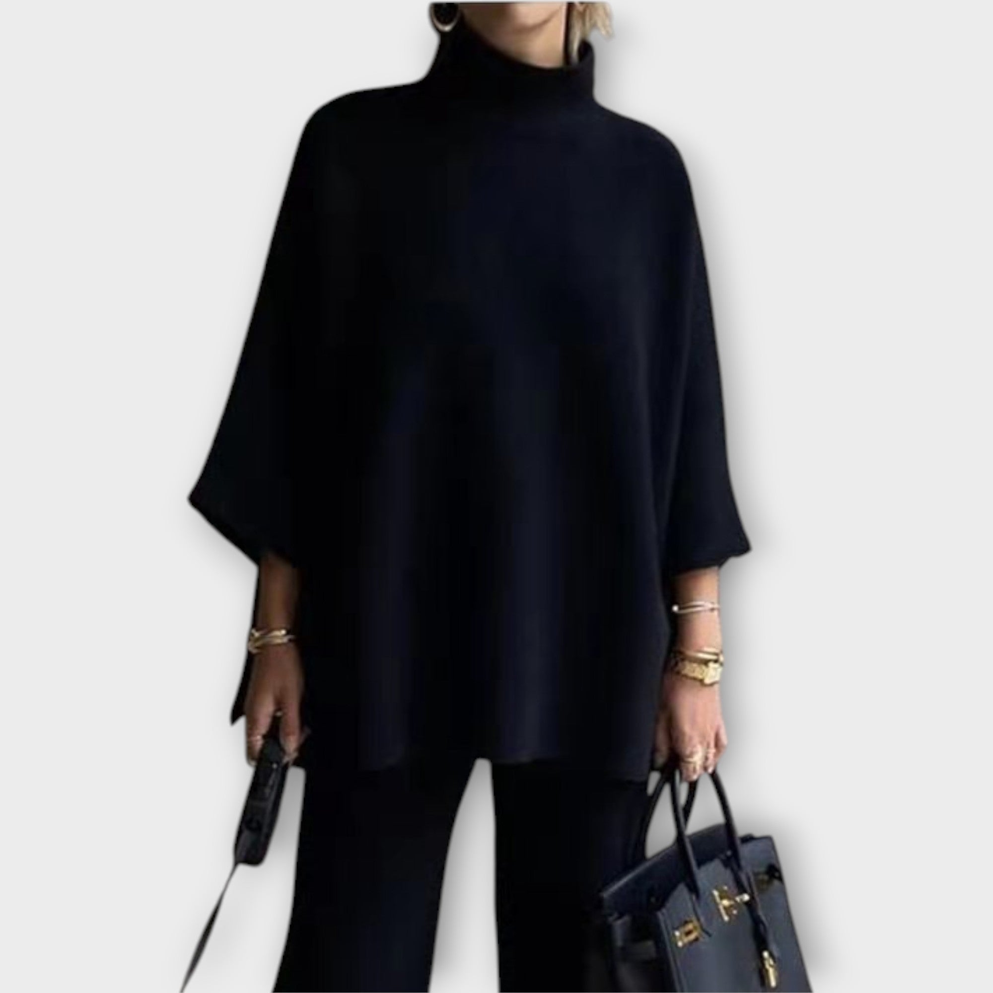 Πλεκτή Μπλούζα με Χαλαρή Γραμμή και Ζιβάγκο