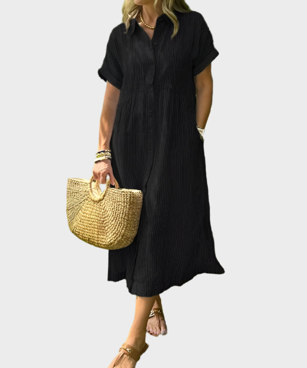 Ριγέ Πουκάμισο Φόρεμα με Πτερύγια, Κουμπιά και Λειτουργικές Τσέπες