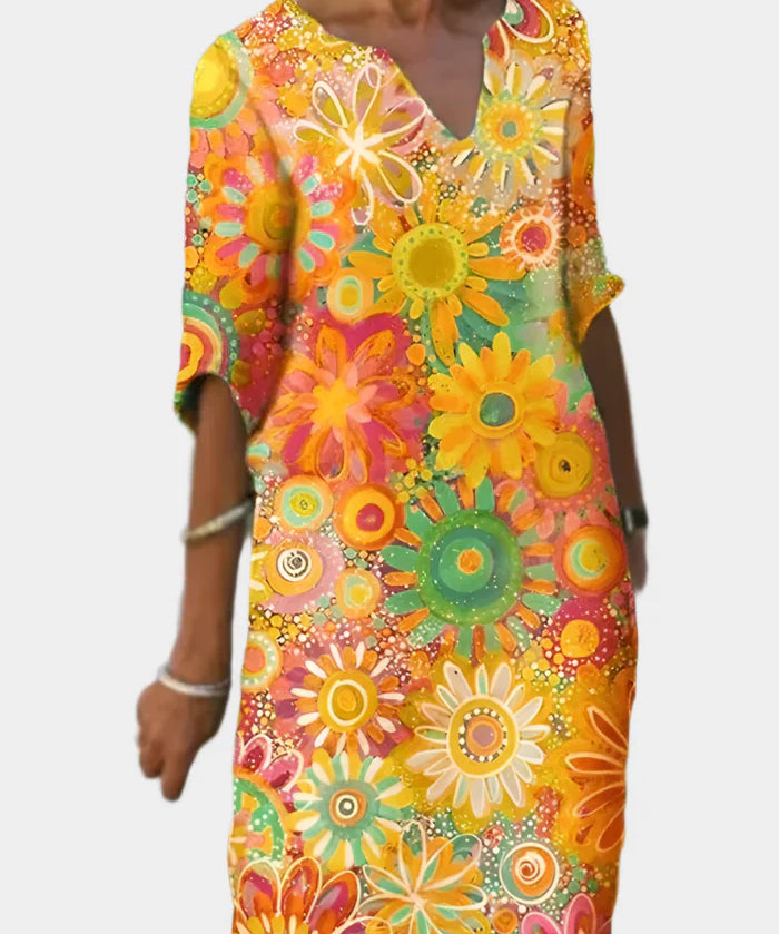 Χρωματιστό Φόρεμα με Λουλουδάτο Σχέδιο