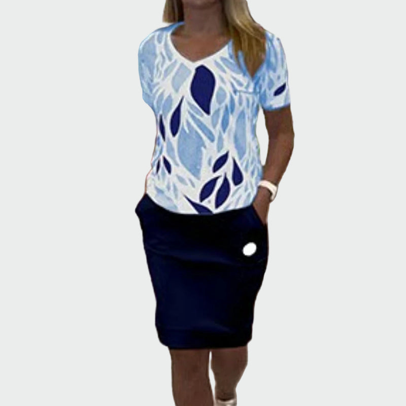 Σετ Τοπ με Σχέδιο και Κομψή Φούστα