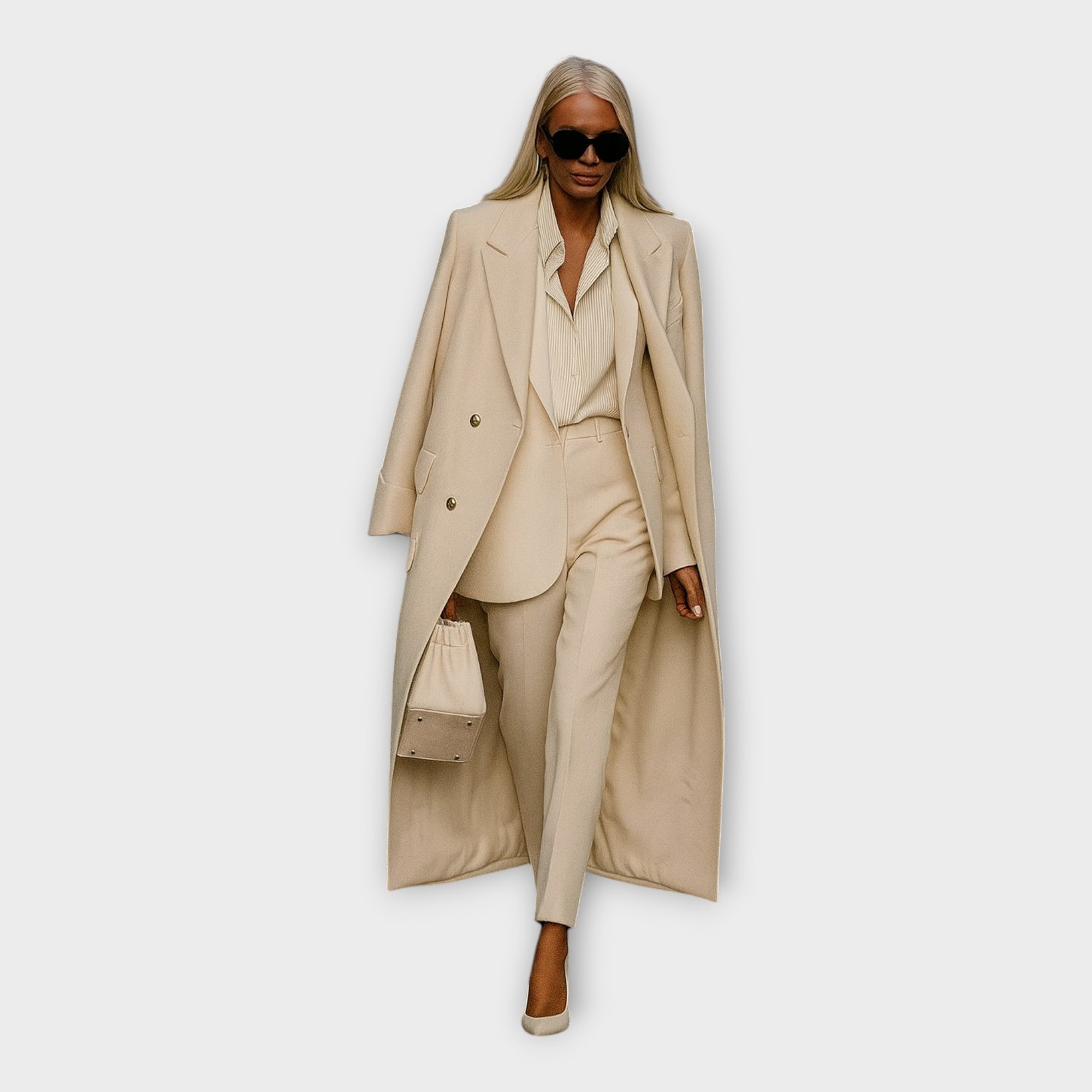 Κομψό σετ με παντελόνι και παλτό σε minimal γραμμή