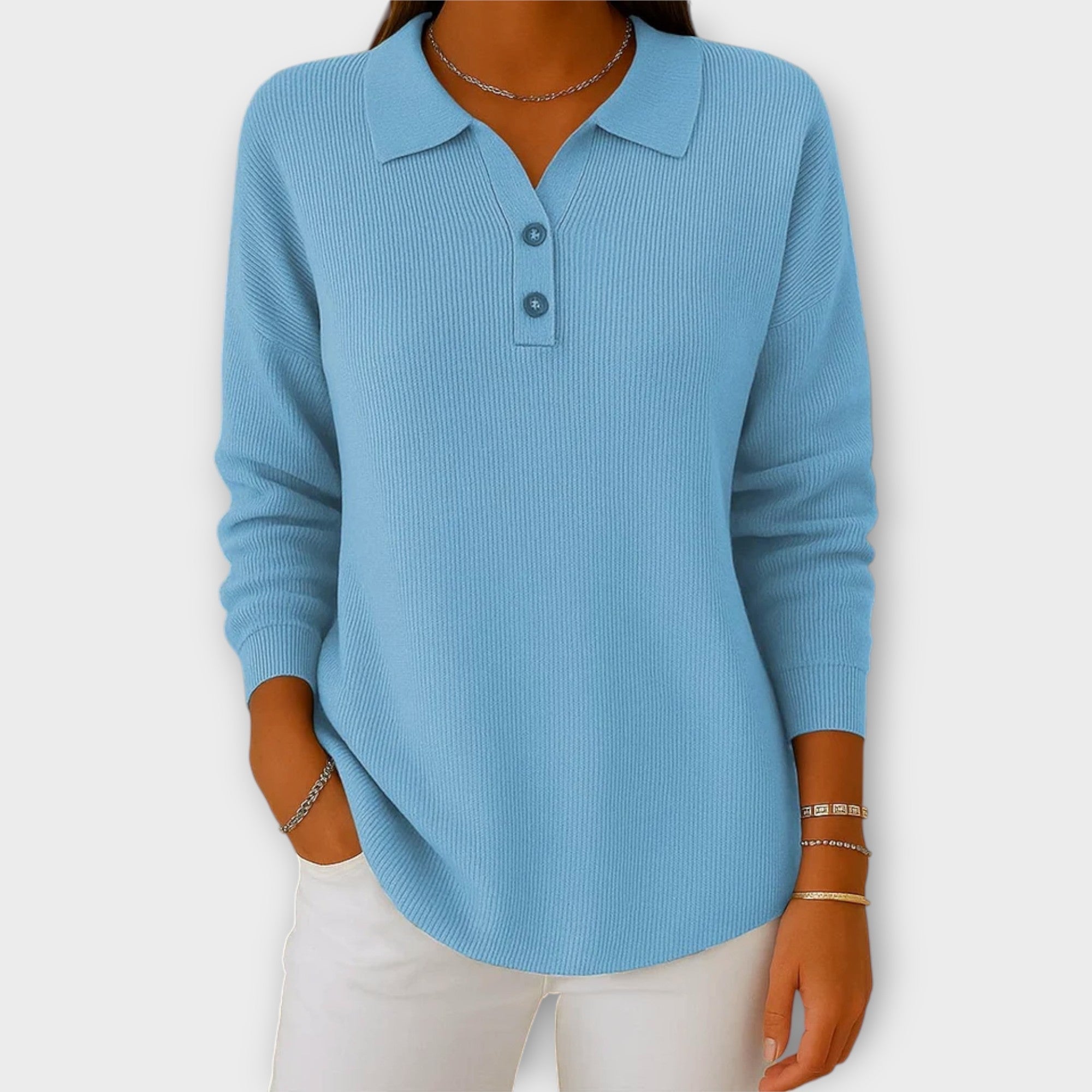 Πλεκτή Μπλούζα με Κομψό Γιακά και Κουμπιά