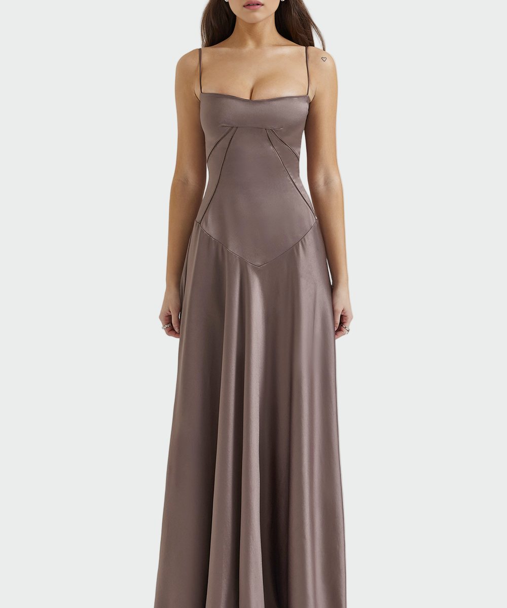 Σατέν Φόρεμα Maxi με Λεπτές Τιράντες