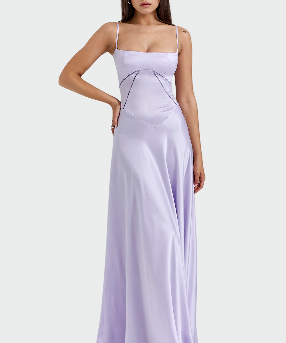 Σατέν Φόρεμα Maxi με Λεπτές Τιράντες