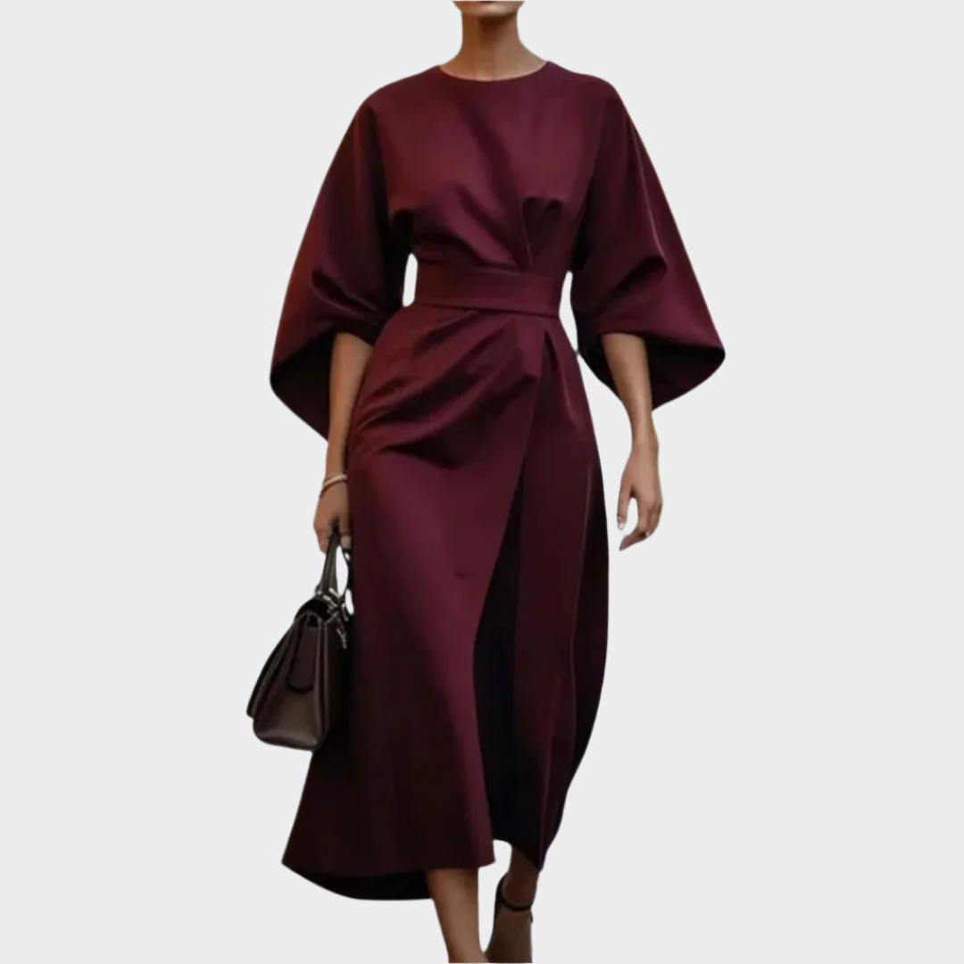 Σικάτο Μίνιμαλ Φόρεμα με Ζώνη και Φαρδιά Μανίκια