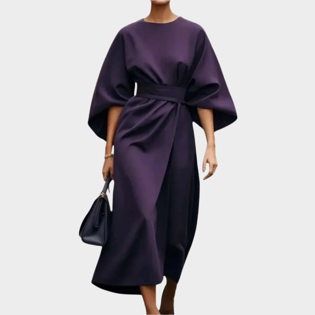 Σικάτο Μίνιμαλ Φόρεμα με Ζώνη και Φαρδιά Μανίκια