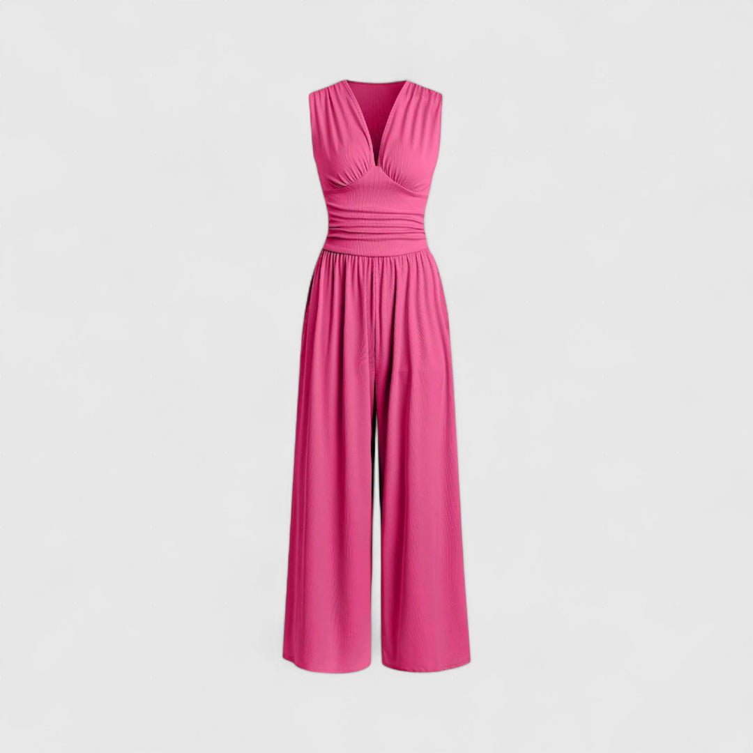 Ολυμπιάδα - Κομψό αμάνικο ολόσωμο σαλωνάκι με φαρδιά πόδια