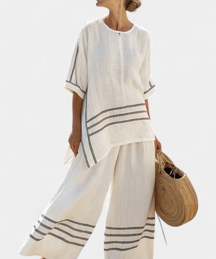 Σαλοπέτα με φαρδιά ρίγες και ασύμμετρο κόψιμο - σύγχρονο και άνετο στυλ