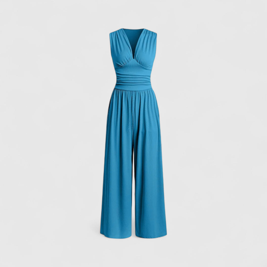 Ολυμπιάδα - Κομψό αμάνικο ολόσωμο σαλωνάκι με φαρδιά πόδια