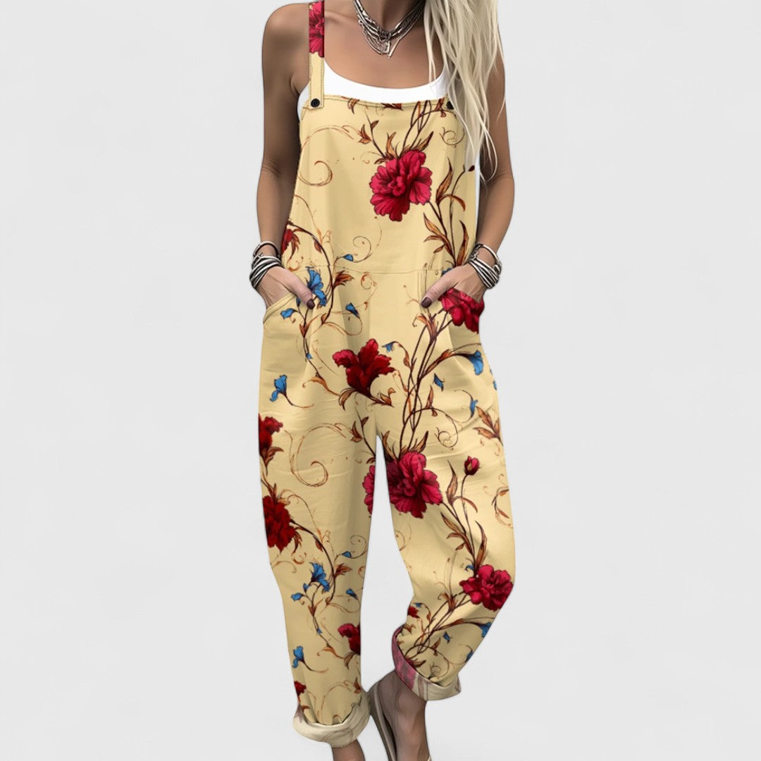 Μαρίσσα - Άνετη ολόσωμη φόρμα με τροπικό ανθοφυλλωτό μοτίβο