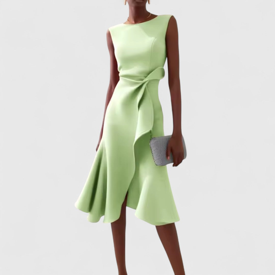 Ευτέρπη - Ασύμμετρο μίντι φόρεμα με ντραπέ λεπτομέρειες