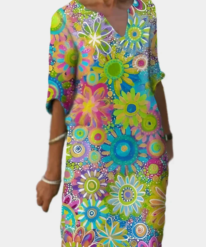 Χρωματιστό Φόρεμα με Λουλουδάτο Σχέδιο