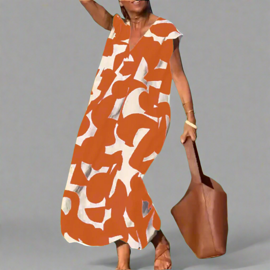 Φόρεμα V με εκτύπωση από ύφασμα