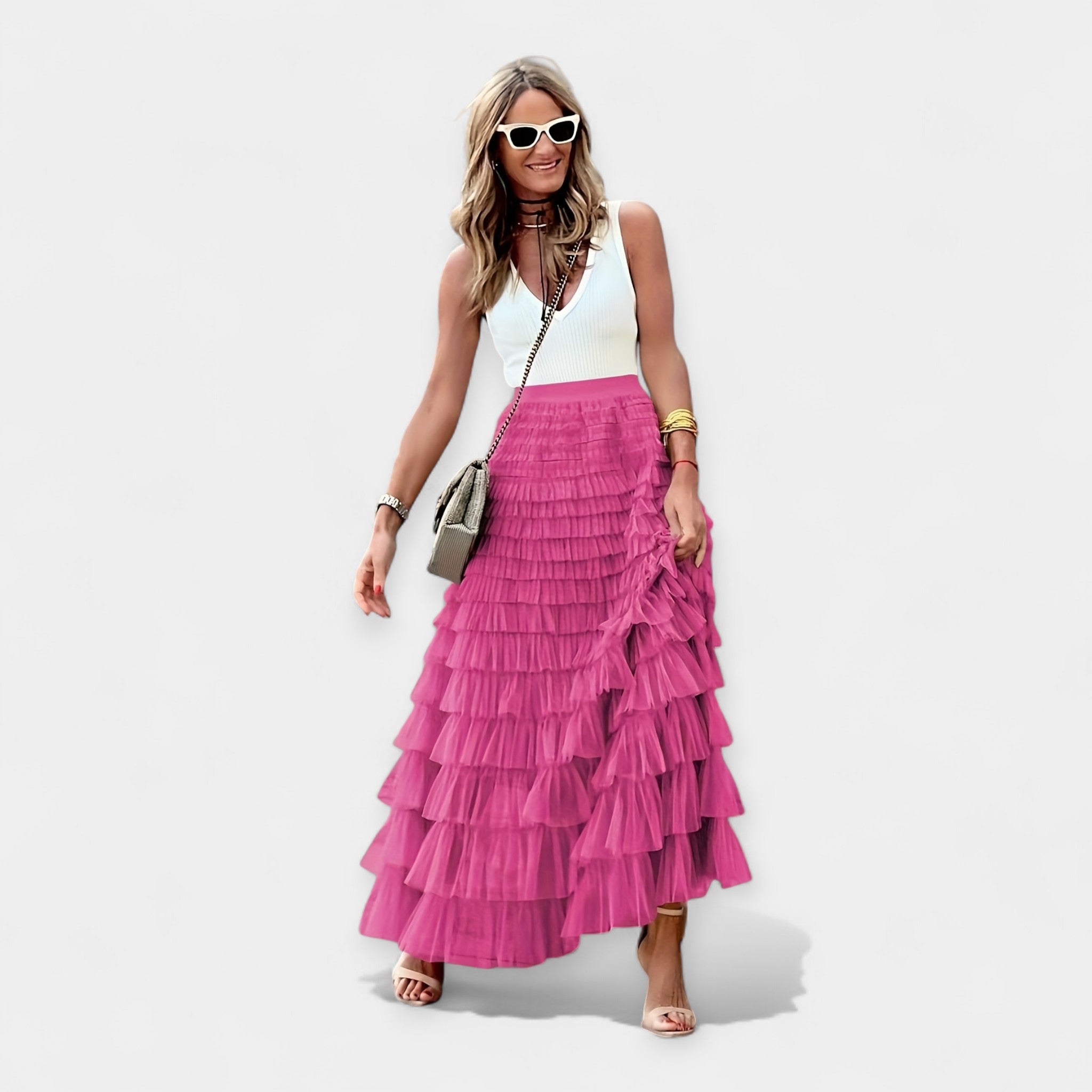 Boho Φούστα με Δικτυωτό Σατέν Τελείωμα