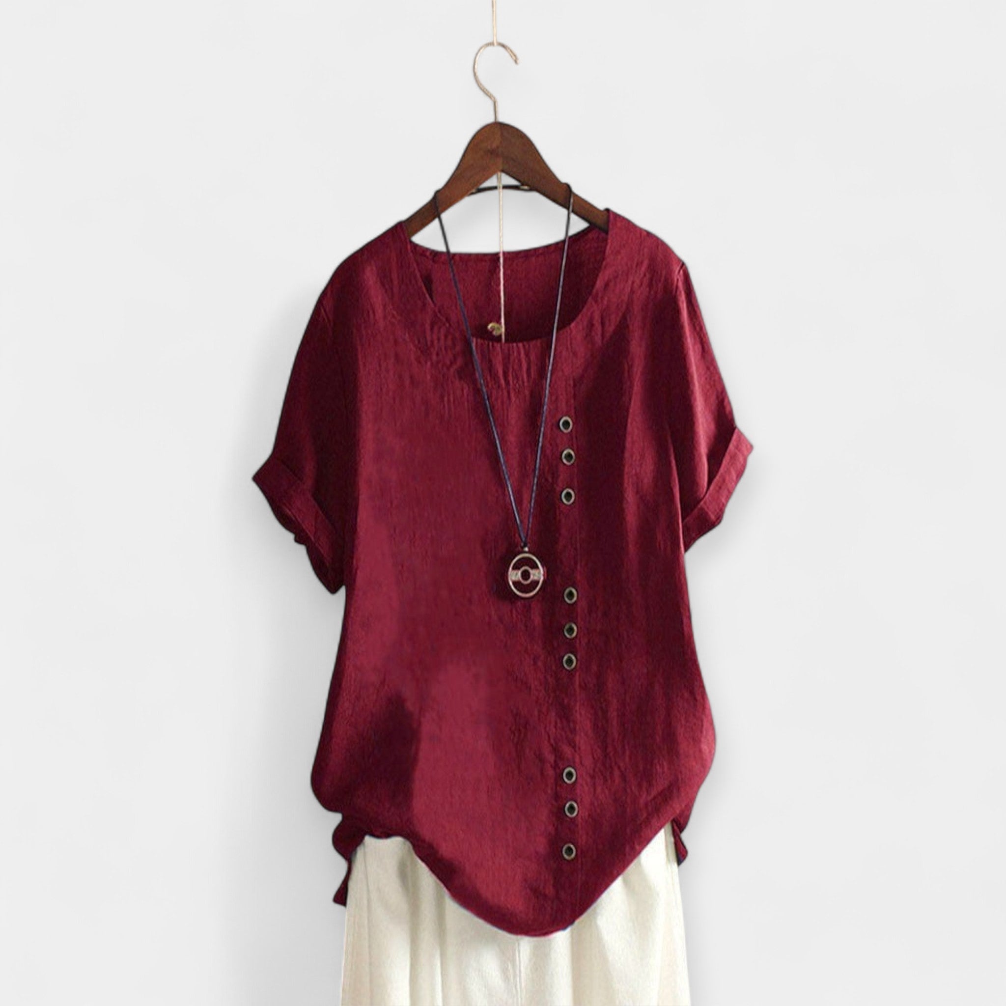 Κοντομάνικη Μπλούζα με Κουμπιά