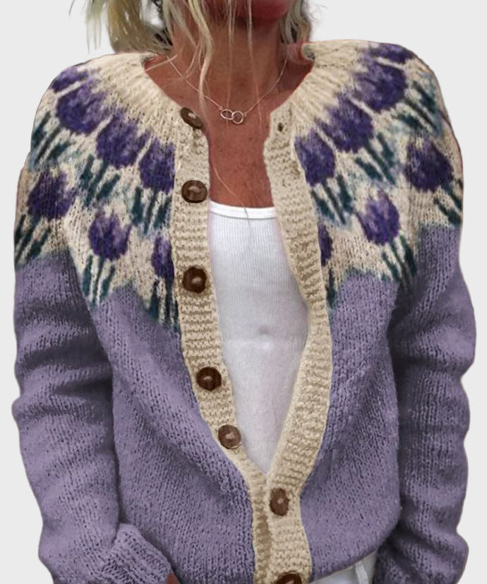 Πλεκτό Γιλέκο με Λουλουδάτο Σχέδιο