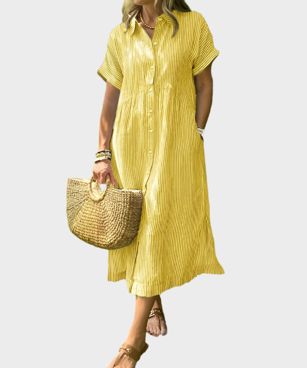 Ριγέ Πουκάμισο Φόρεμα με Πτερύγια, Κουμπιά και Λειτουργικές Τσέπες