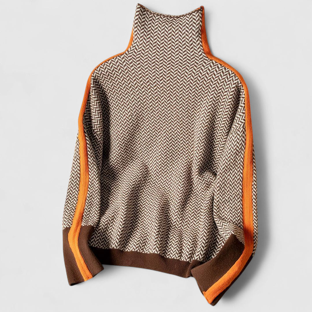 Αριστονίκη - Πουλόβερ με ψηλό γιακά και κομψές αντιθέσεις ριγών