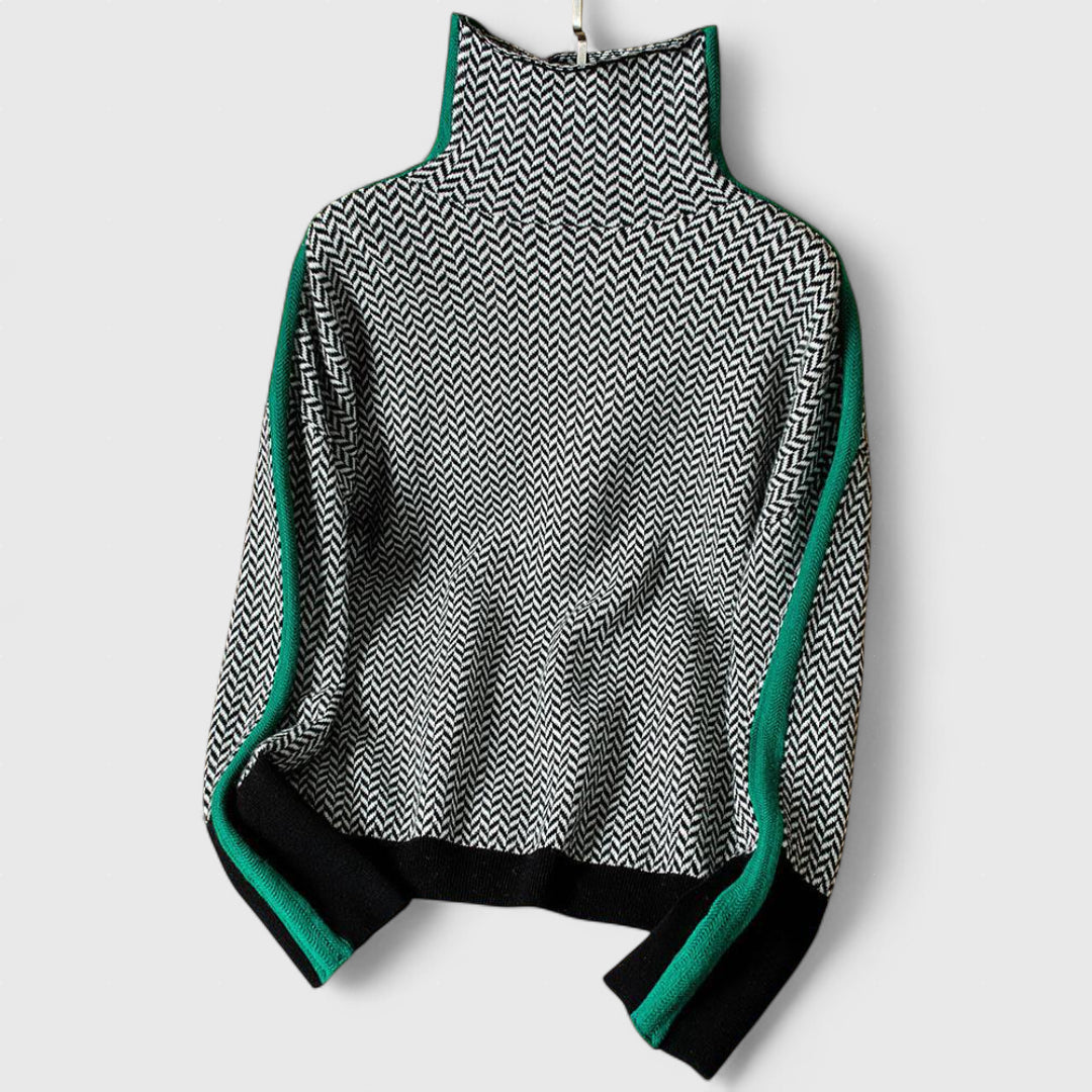 Αριστονίκη - Πουλόβερ με ψηλό γιακά και κομψές αντιθέσεις ριγών