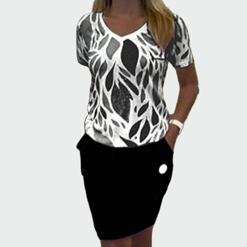 Σετ Τοπ με Σχέδιο και Κομψή Φούστα