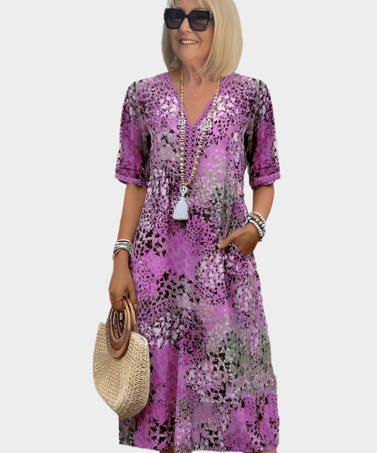 Αέρινο Φόρεμα με Καλοκαιρινό Μοτίβο και V Ντεκολτέ