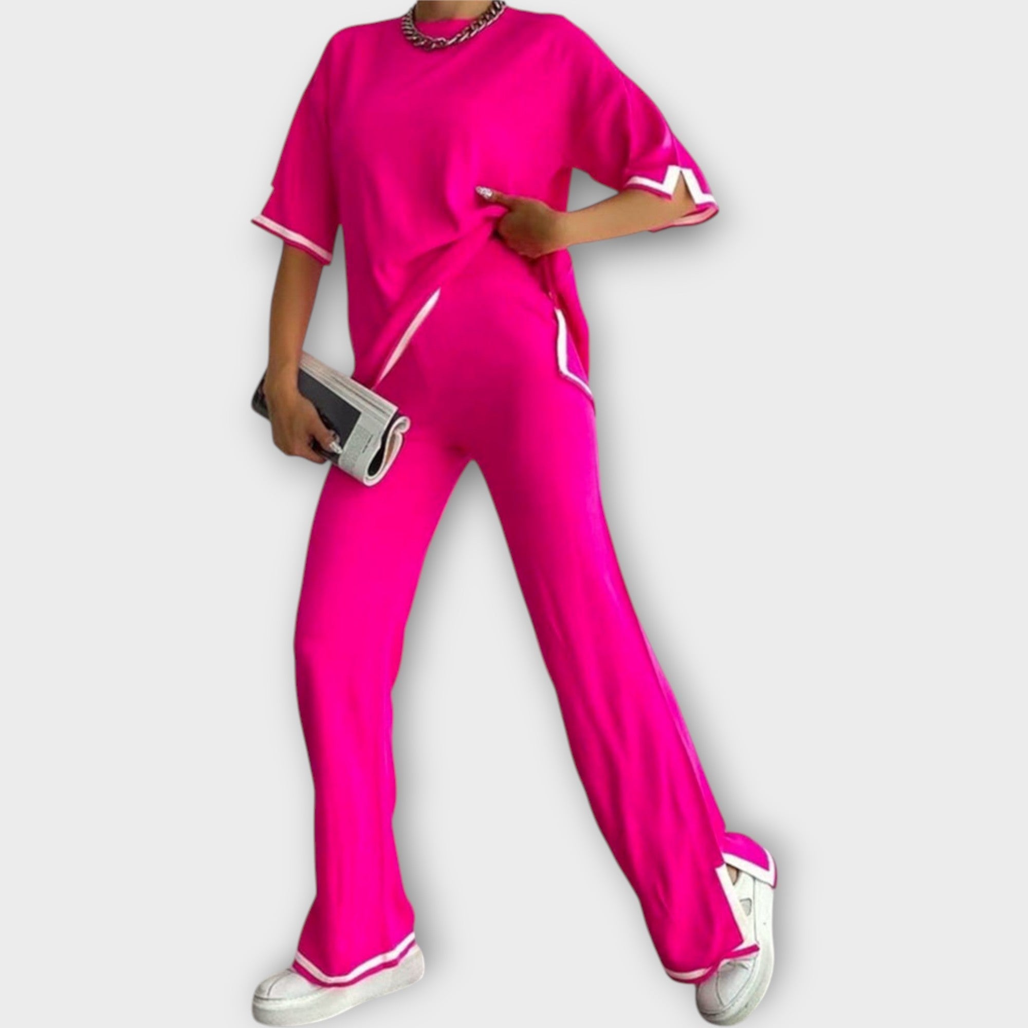 Σετ Πλεκτό με Κοντό Μανίκι και Χαλαρή Εφαρμογή