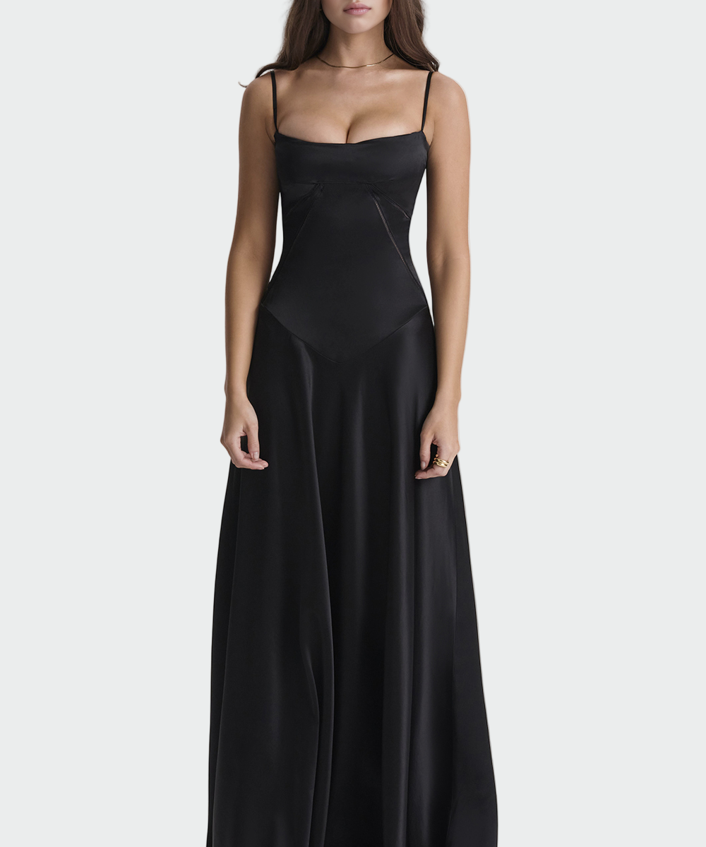 Σατέν Φόρεμα Maxi με Λεπτές Τιράντες